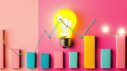 Wall Mural - creative light bulb with trendy graphs and colorful blocks on a vibrant background 4k video footage