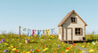 © ADE - Idyllic Cottage Scene With Laundry Line In A Meadow Of Flowers