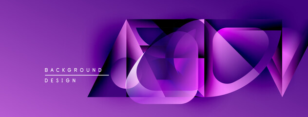Aufkleber - Purple abstract design features layered shapes, gradients. Modern background with text elements, sleek visual style.