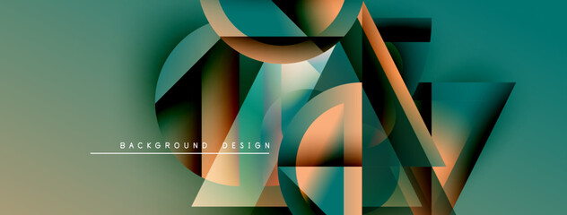 Poster - Abstract geometric shapes overlap, creating dynamic visual effect. Teal, orange, gray hues blend smoothly. Modern design element.