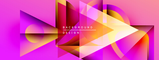 Fototapete - Abstract geometric shapes, vibrant pinks, yellows create dynamic background. Modern design elements suggest futuristic aesthetic.