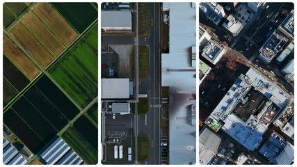 Fototapete - 様々なドローン空撮のコラージュ映像