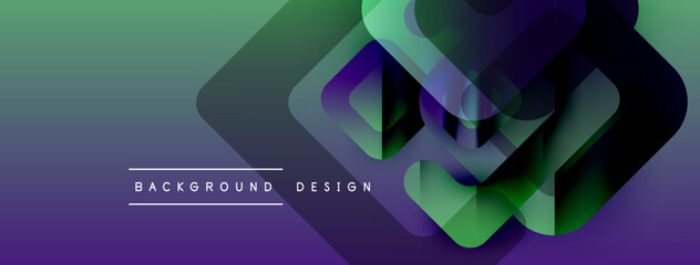 Leinwandbilder - Abstract geometric shapes overlap, creating dynamic gradient effect. Purple, green hues dominate composition. Modern design element.