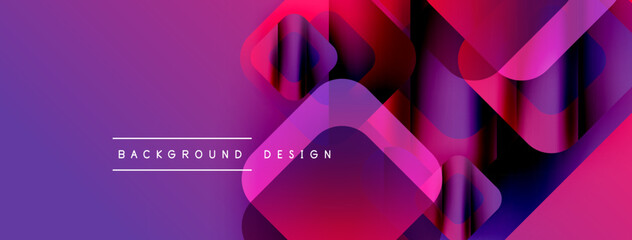 Poster - Abstract geometric shapes overlap, creating vibrant purple, pink gradients. Text reads background design centered below forms. Modern visual presentation.