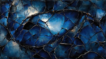 Wall Mural - abstract blue mosaic with cracks and textures in shades of navy