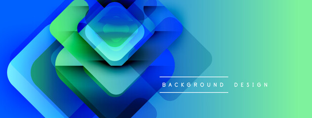 Poster - Abstract geometric shapes overlap, creating vibrant blue, green gradient. Modern design element for backgrounds, presentations.