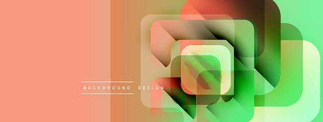 Poster - Abstract geometric shapes overlap, creating vibrant color gradients. Peach, orange, green hues dominate design. Modern, minimalist aesthetic.