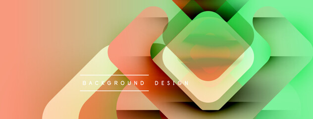 Poster - Abstract geometric shapes overlap, creating vibrant gradient background. Peach, green, orange hues dominate composition. Modern design element.