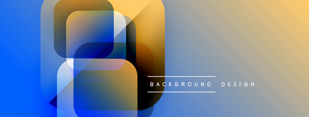 Poster - Abstract geometric shapes overlap, creating vibrant blue, orange gradients. Modern design elements suggest technology, innovation. Minimalist aesthetic.