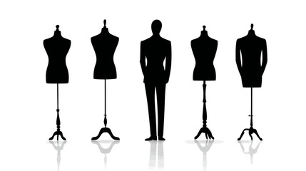 Wall Mural - Tailor mannequin set simple silhouette vector isolated on white background  -  