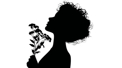 Wall Mural - Woman with flower mental health simple black silhouette vector isolated on white background  -  
