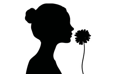 Wall Mural - Woman with flower mental health simple black silhouette vector isolated on white background  -  