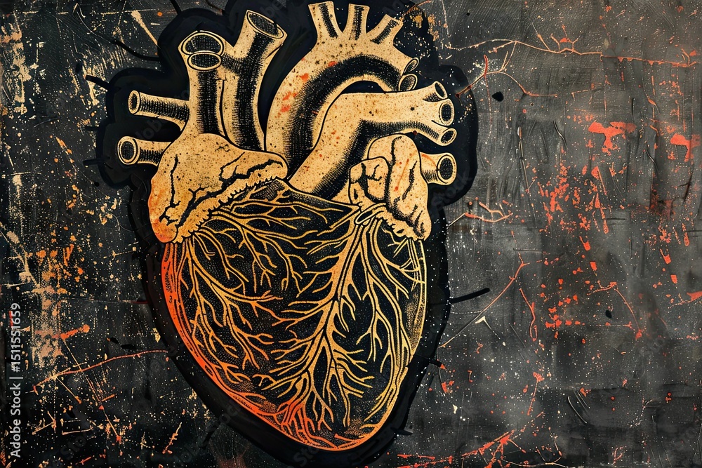 Detailed cross-section of human heart anatomy with labeled chambers and ...