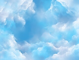 Wall Mural - fluffy white clouds form a soft frame around a bright blue sky, creating a peaceful and dreamy atmos