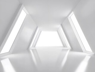 Fototapete - 白い未来的な建築デザインの光に満ちた抽象的な空間を表現する