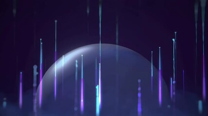Wall Mural - smooth silver sphere has slender vertical neon lines that rise