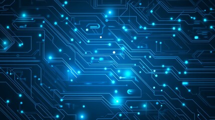 Wall Mural - futuristic blue digital circuit board background with glowing data lines and abstract computer techn