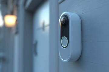 Fototapete - Smart Doorbell Camera Captures Delivery at Front Entrance With Ambient Lighting in the Evening