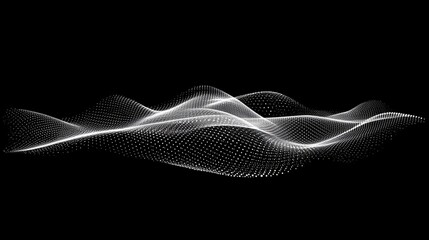 Abstract digital wave of glowing particles flowing in a futuristic motion pattern on dark background – dynamic technology data stream visualization for innovation, science, and ai concepts