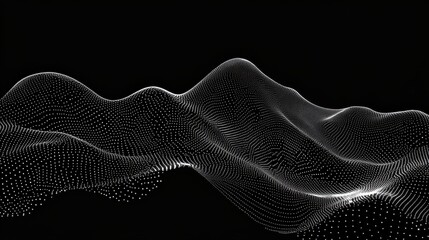Abstract digital wave of glowing particles flowing in a futuristic motion pattern on dark background – dynamic technology data stream visualization for innovation, science, and ai concepts