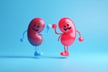 Poster - Colorful Animated Kidneys Flexing and Smiling in a Clear Center Space Promoting Kidney Health Awareness Among Adults and Children