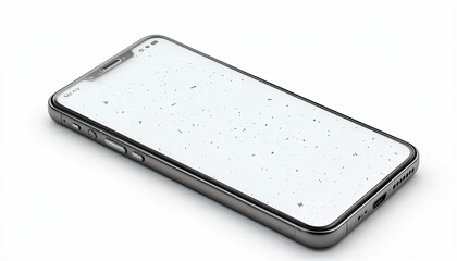 Isolated smartphone with a speckled screen on a plain white background