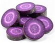 © RR 27 - Fresh purple carrot whole and sliced vibrant root vegetable isolated on