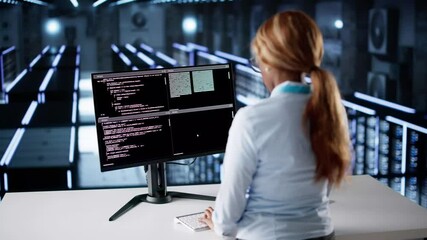 Poster - Cloud Computer Engineer Coding In Server Room In Data Center