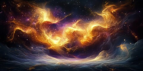 Wall Mural - fiery nebula in cosmos vibrant space scene with sparkling stars, deep blues, and golds