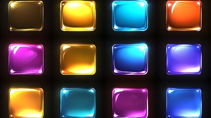 Colorful glowing square buttons