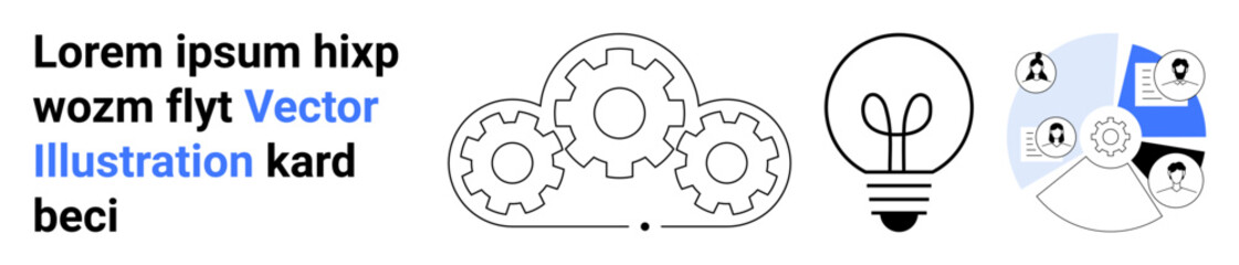 Gears interconnecting for teamwork, a lightbulb symbolizing innovation, and networking profiles highlight collaboration, creativity, and communication. Ideal for business, strategy, innovation