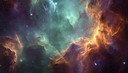 Wall Mural - celestial tapestry vibrant emerald nebula in a cosmic dance with fiery interstellar clouds