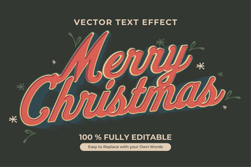 Wall Mural - Merry Christmas vector text effect with red dotted letters and a green shadow on a dark green background