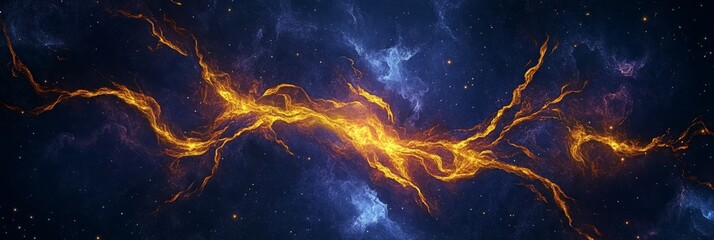 Wall Mural - cosmic energy flow golden nebula streaks, sparkling stars, and deep blues in the vast cosmos