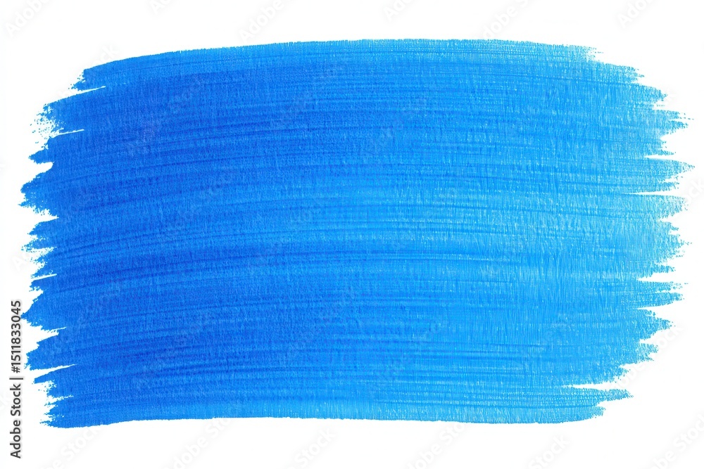 A vibrant blue paint stroke is skillfully applied to a blank white surface. The stroke displays a smooth, rhythmic texture, highlighting the depth of the color and the brush technique used.