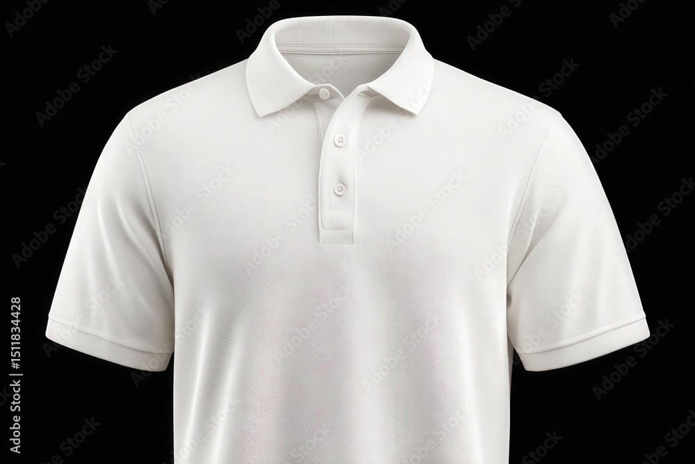 A plain white polo shirt is presented against a black background. The shirt features a classic collar and three buttons, suitable for both casual outings and semi-formal events.
