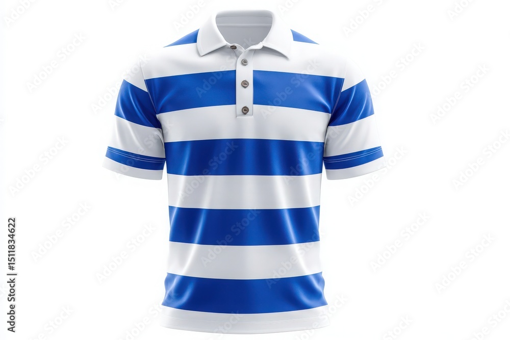 This casual polo shirt features bold blue and white stripes, offering a fresh look for relaxed outings or casual gatherings. It is perfect for warm weather and versatile in style.