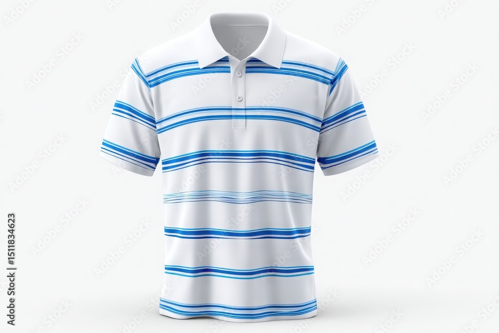 This polo shirt features a classic design with alternating blue and white stripes. Ideal for casual outings, it offers comfort and versatility for various activities during warm weather.