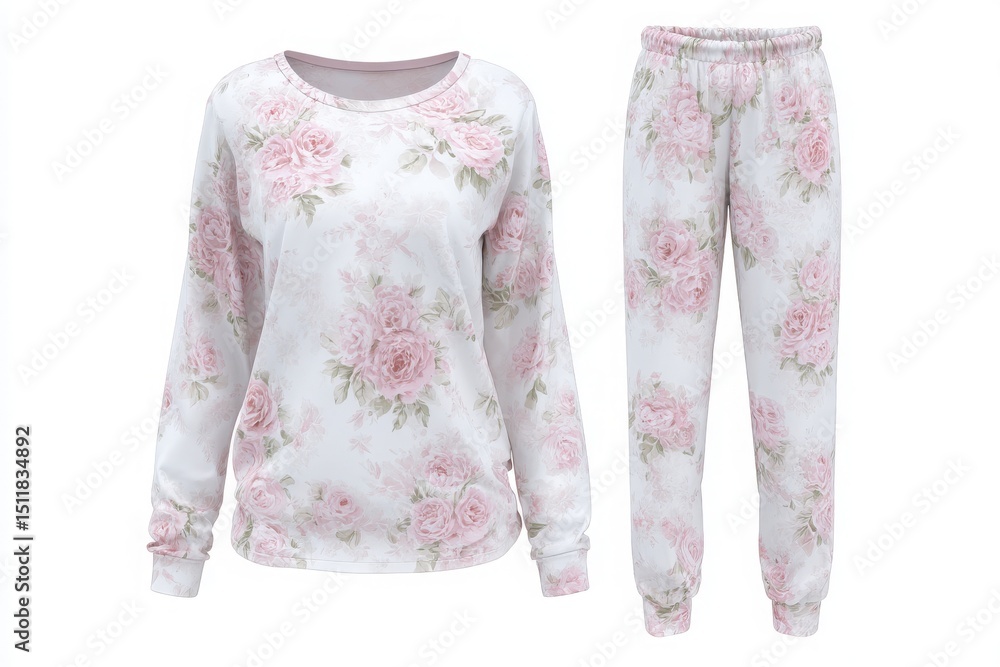 This floral loungewear set features a long-sleeve top and matching pants, designed for comfort with soft fabric. Ideal for cozy days at home or casual outings during any season.
