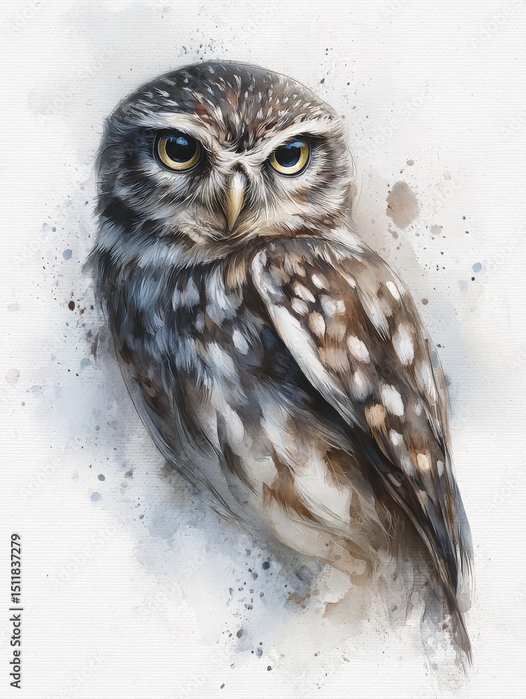 A lifelike owl is captured in stunning detail, showcasing its piercing eyes and intricate feather patterns. The soft background complements the birds natural beauty, emphasizing its presence.