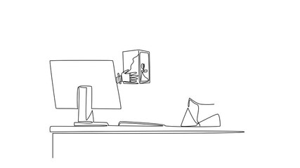 Wall Mural - animation of continuous line drawing hand of robot out from monitor holding a safe deposit box. the 