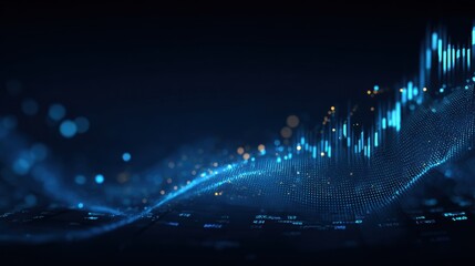 abstract digital stock market chart with glowing blue lines and bokeh effects representing financial
