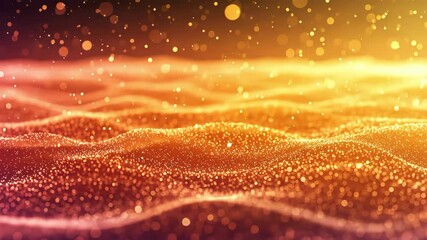 Golden glittery background with wave patterns and a bokeh effect.