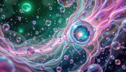 Wall Mural - Abstract Colorful Fluid Motion with Neon Light and Energy Particles in Digital Space