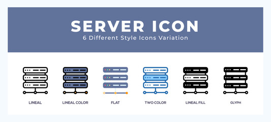 Wall Mural - server icon set. outline. glyph black. flat color and filled line color