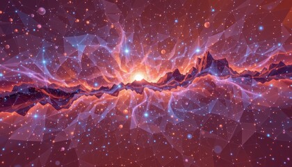 Wall Mural - Majestic Cosmic Scene Featuring a Colorful Nebula with Glowing Stars in an Expansive Universe