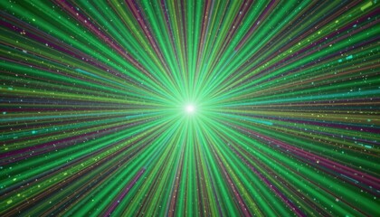 Wall Mural - Vibrant Green Burst of Light Radiating from Center with Cosmic Stars in Abstract Space Background