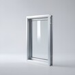 © Muhammad - A modern, silver-framed window unit, featuring clear glass panes, is presented upright on a white surface against a light gray wall. The window appears to be a single unit, possibly a fixed or casemen