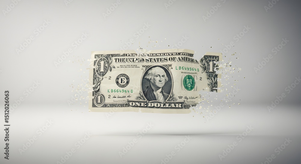 Money Inflation Depicted by a Dollar Bill Slowly Disintegrating or ...
