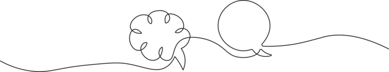 Wall Mural - Speech bubble in continuous line art drawing style. Minimalist black linear sketch of Communication symbol isolated on white background. Dialog cloud, chat bubble template outline design. Vector illus